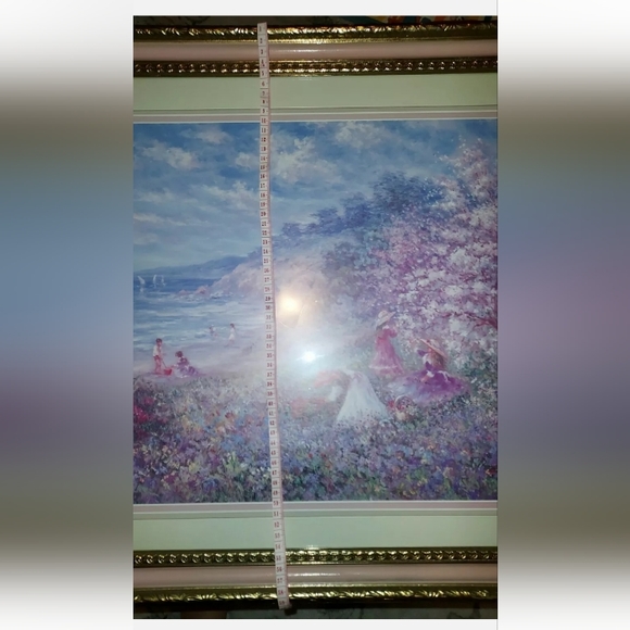 LARGE HOME INTERIOR PICTURE, KIDS AT THE BEACH, PINK & GOLD FRAME. 27.5" X 23.5" - Picture 8 of 10